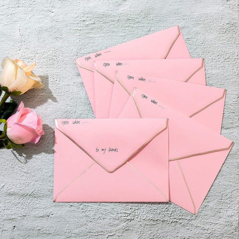 Homtable 100 Pack A7 Envelopes 5 x 7 Card Envelopes V Flap with Gold Border for Office, Wedding Gift Cards, Invitations, Graduation, Baby Shower, Parties (Pink, 5.32 x 7.28 Inches) - Image 4